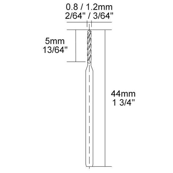 Diamond twist drills 2 pcs., Ø 1/32" + 3/64" (0,8 + 1,2 mm)