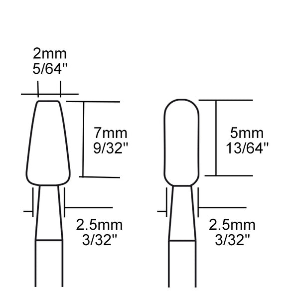 Silicon carbide mounted points 2 pcs., flame and taper