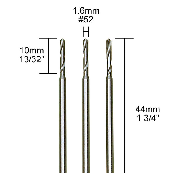 Tungsten vanadium micro twist drills, 3 pcs., Ø 1/16" (1,6 mm)