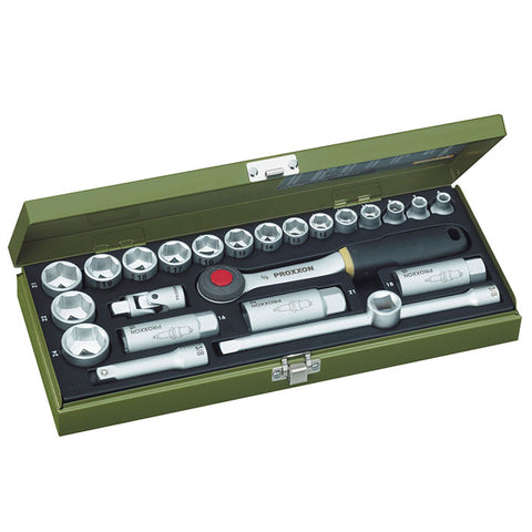 24-piece compact socket set with 3/8" ratchet