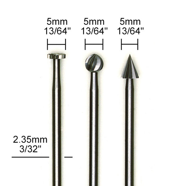 Set of Tungsten vanadium precision cutters, 3 pcs., Ø 13/64"