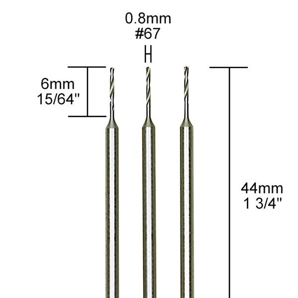 Tungsten vanadium micro twist drills, 3 pcs., Ø 1/32" (0,8 mm)