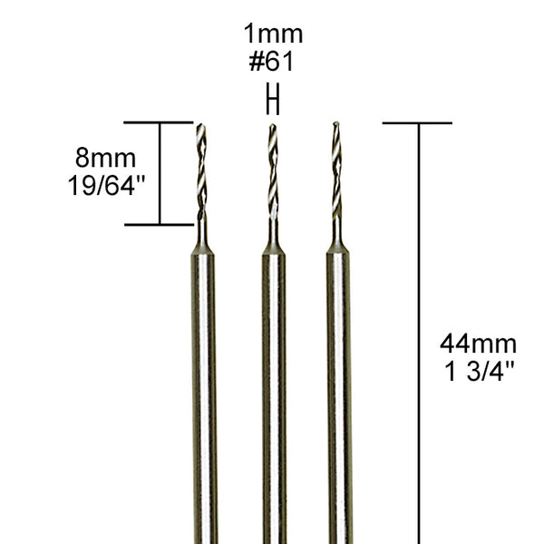 Tungsten vanadium micro twist drills, 3 pcs., Ø 1/32" (1,0 mm)