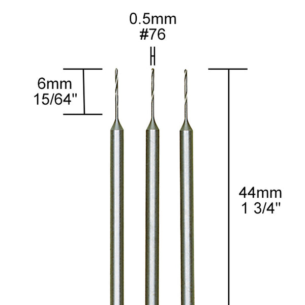 Tungsten vanadium micro twist drills, 3 pcs., Ø 1/64" (0,5 mm)